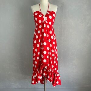 Plenty by Tracy Reese size M midi dress hi low ruffle red polka dot halter